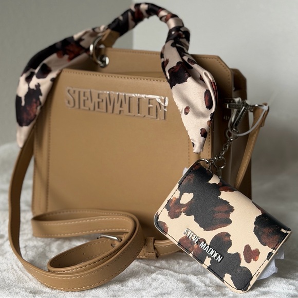 Steve Madden Handbags - Steve Madden Bevelynn Satchel Western Cow Print Scarf Wallet tote crossbody Bag